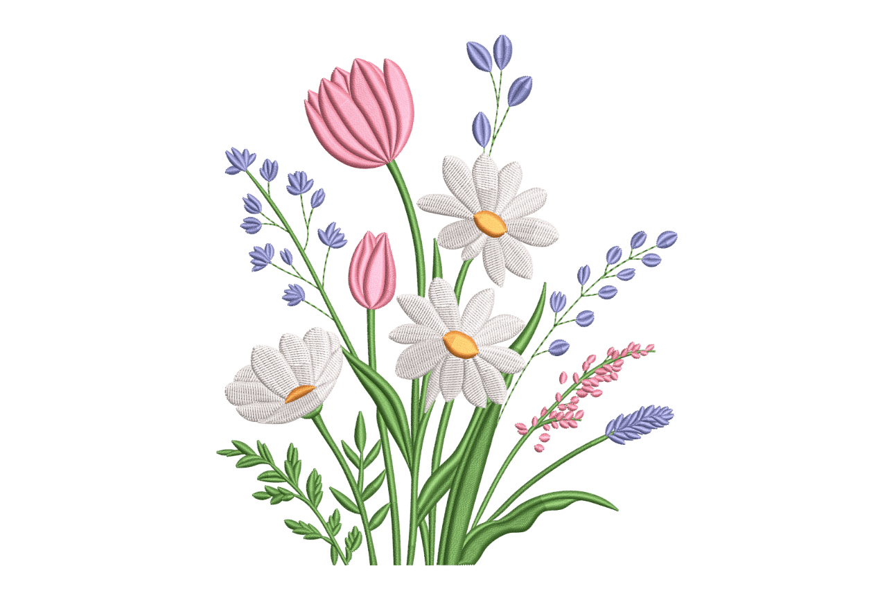 Spring Wildflower Bouquet – Floral Embroidery​​ Design