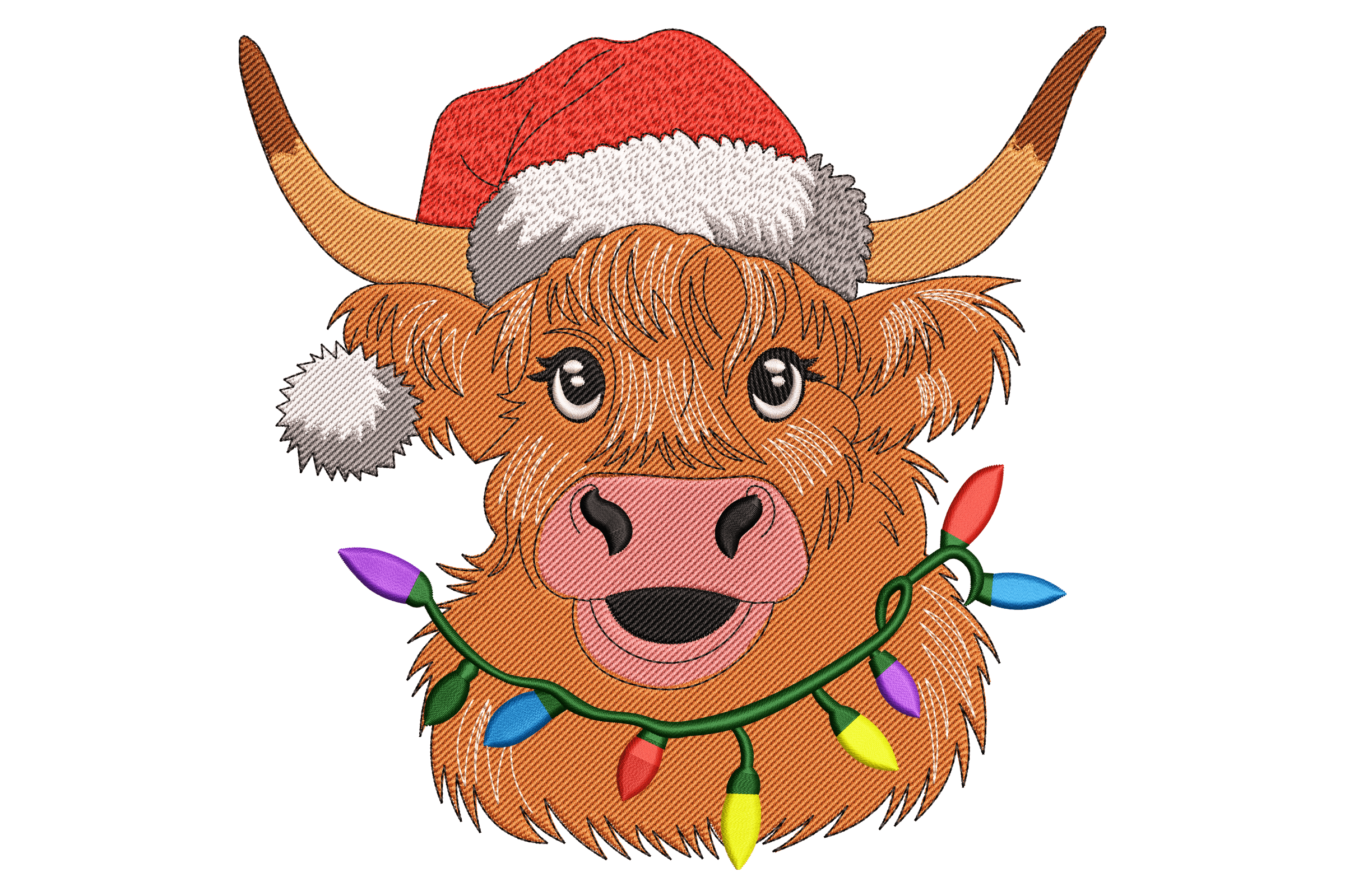 Christmas Highland Cow Photo Frame Embroidery Design