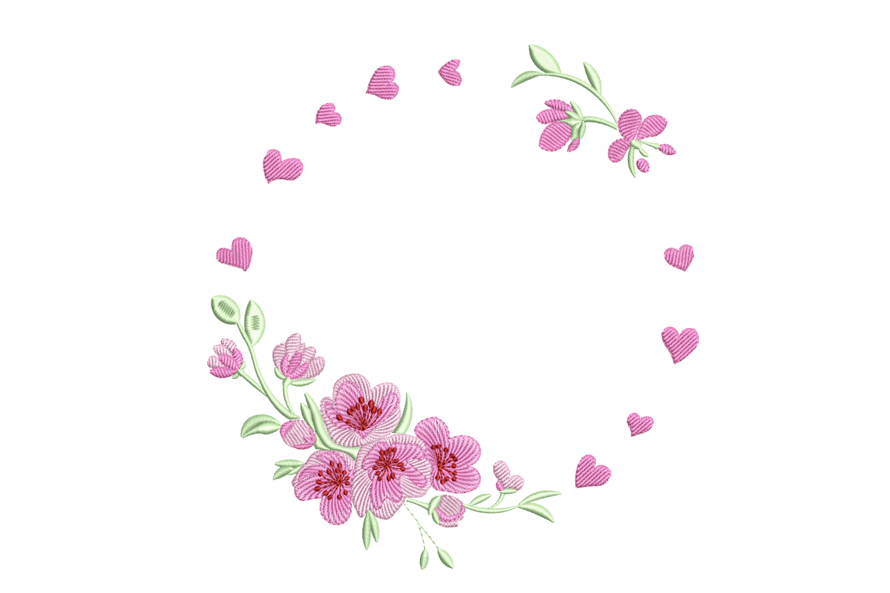 Floral Heart Wreath Frame – Monogram Embroidery Design​