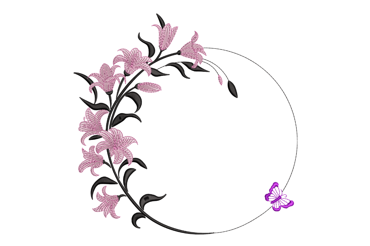Lily Floral Circle Frame – Monogram Embroidery Design​