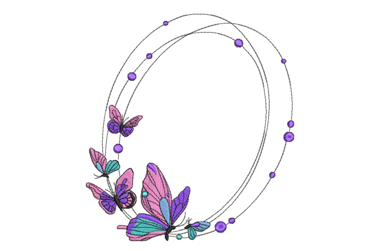 Butterfly Oval Frame – Purple Monogram Embroidery Design​