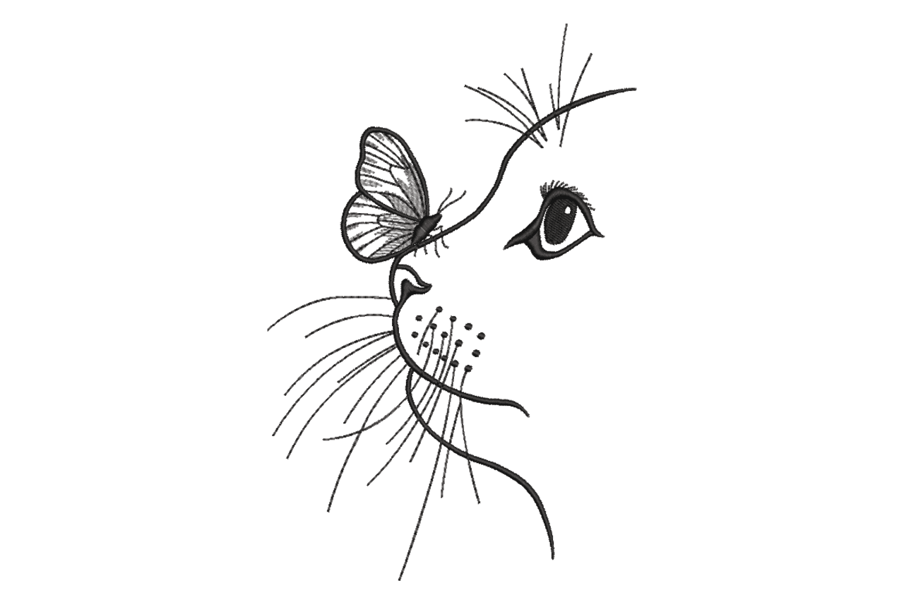Minimalist Cat Face – Line Art Embroidery Design