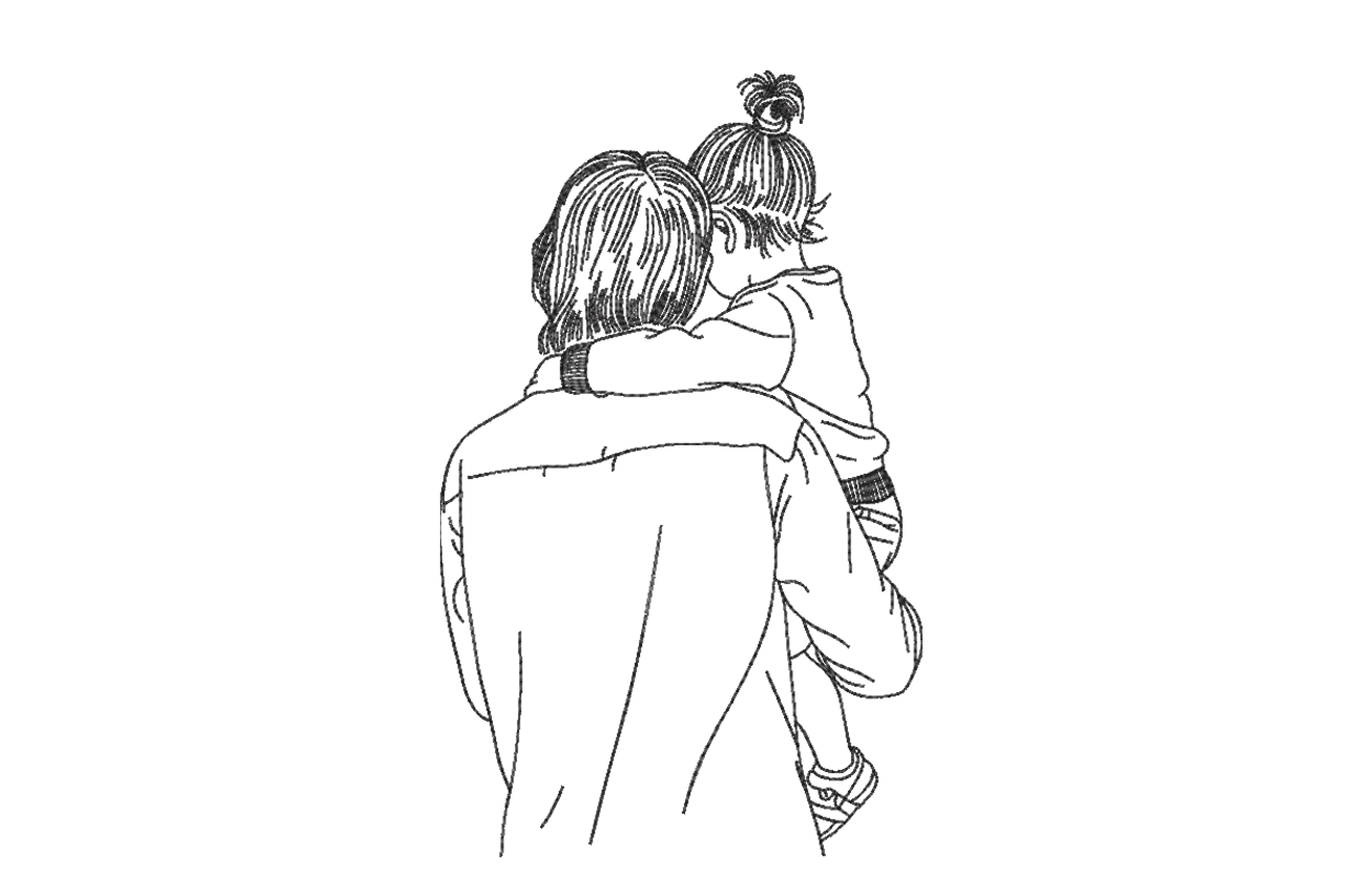 Dad Carrying Daughter – Line Art Embroidery Design