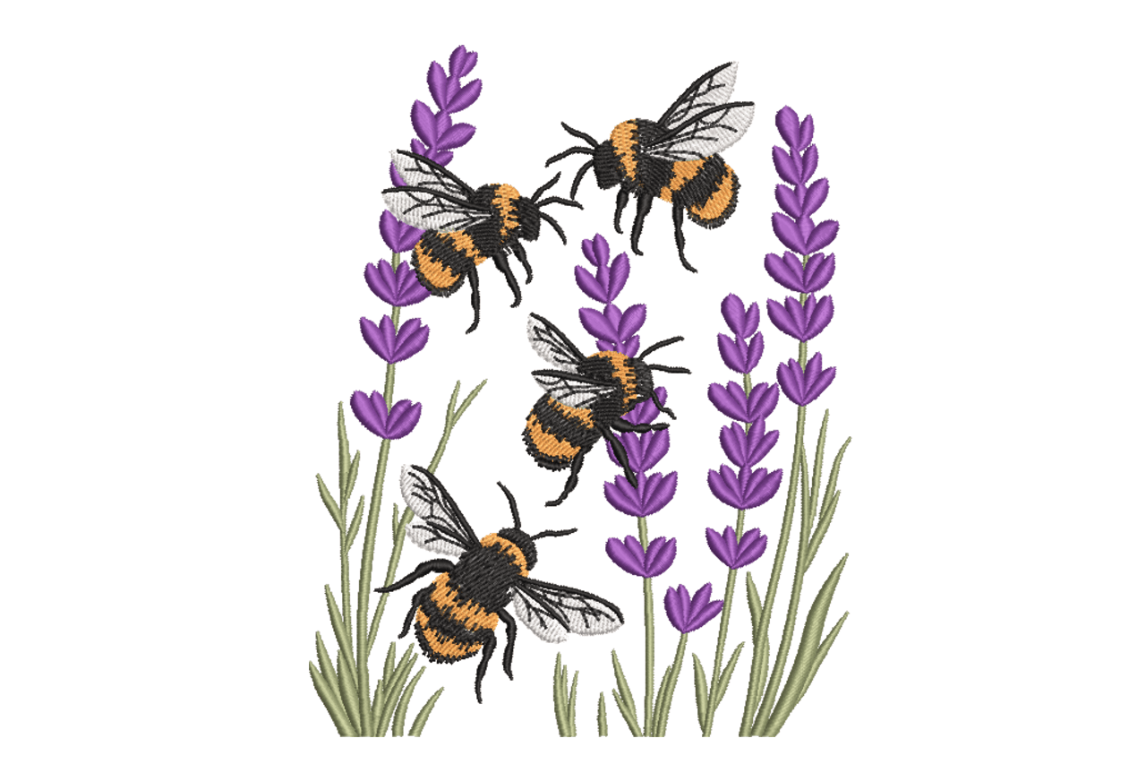 Bees in Lavender – Garden Embroidery Design