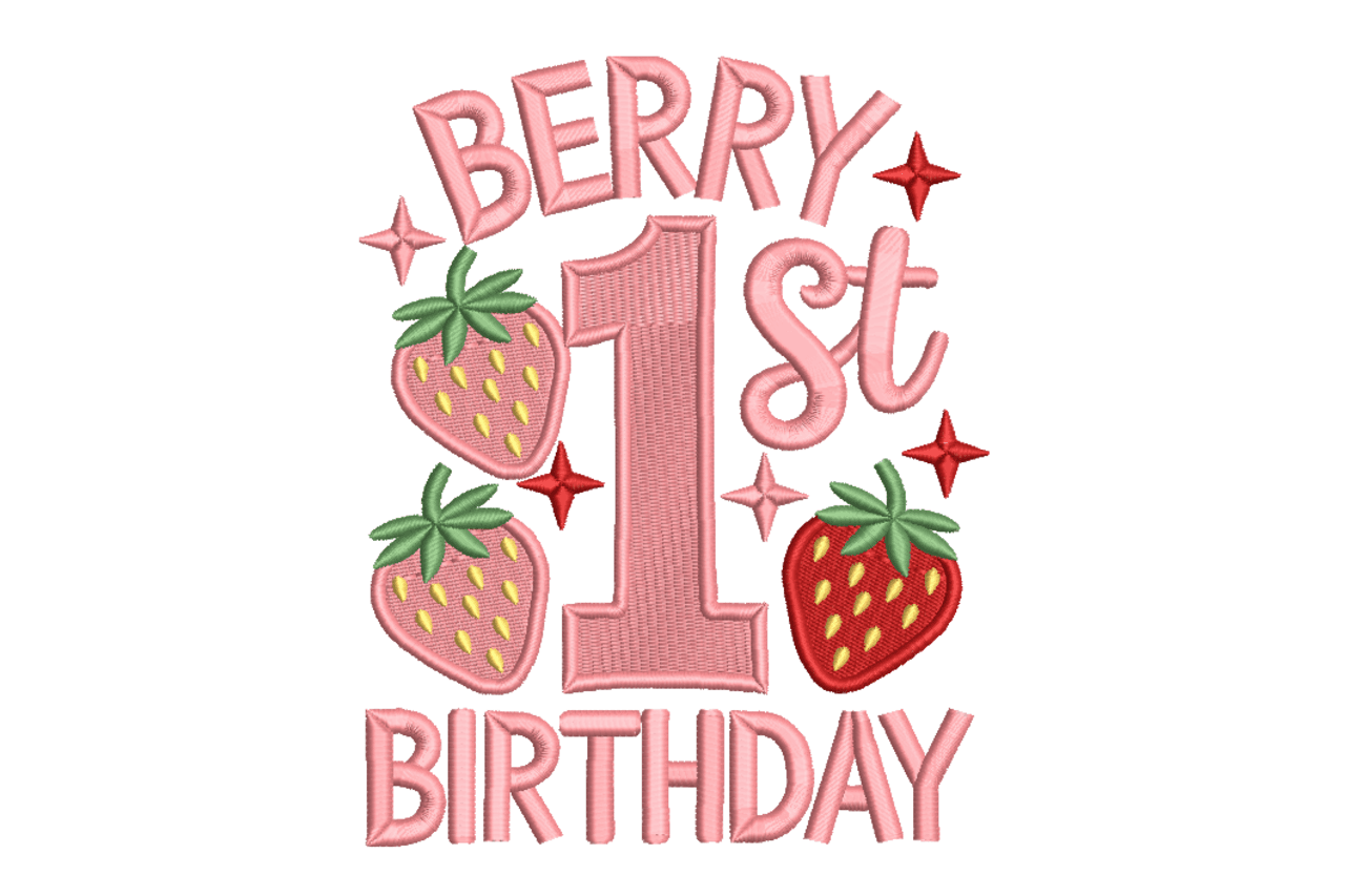 Berry 1st Birthday – Strawberry Kids Embroidery Design