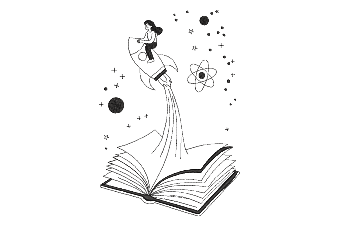 Girl Rocket Book – STEM Embroidery Design