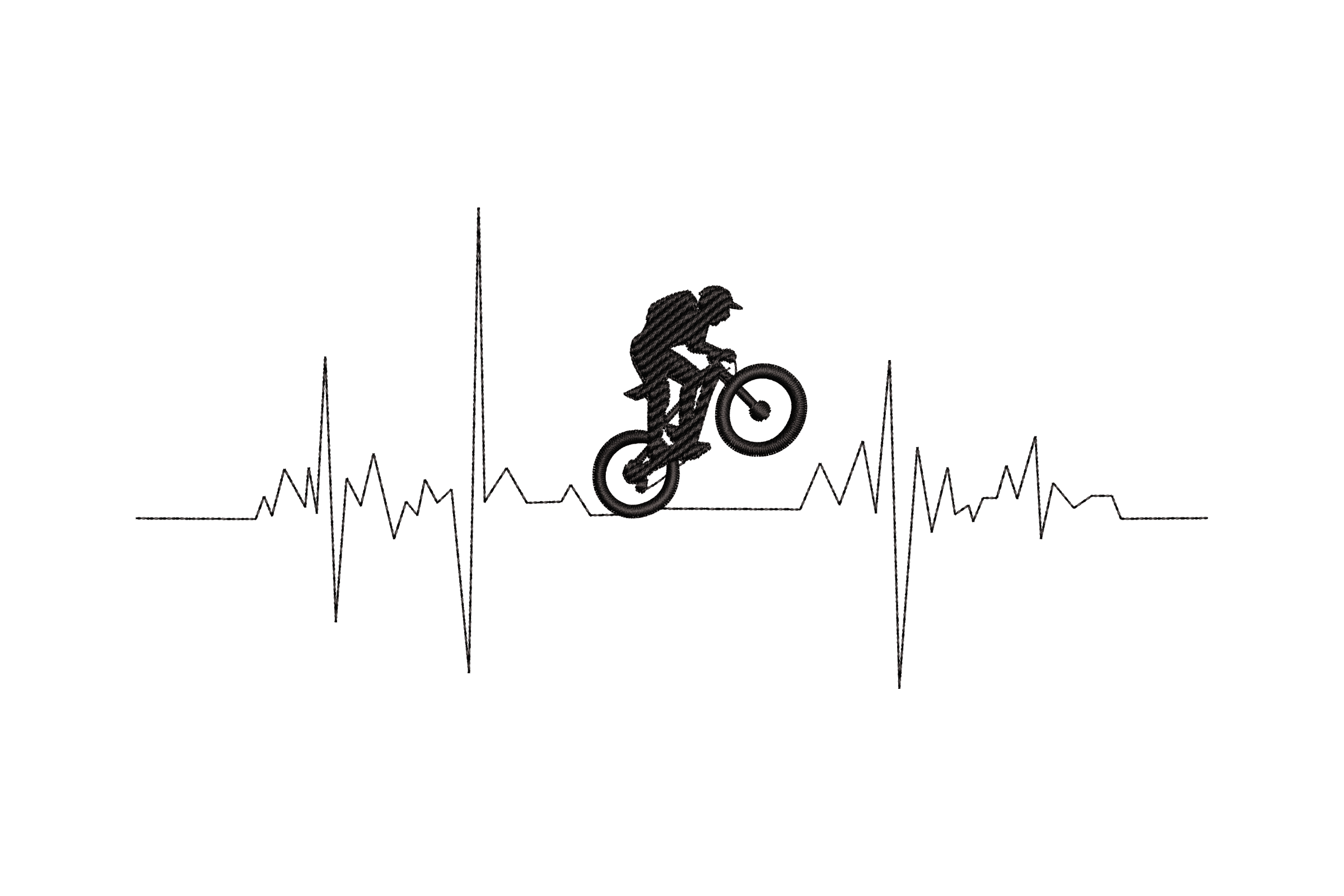Mountain Bike Heartbeat – Line Art Embroidery Design