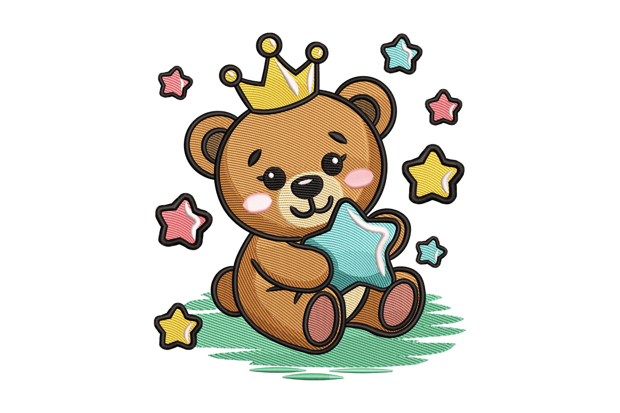Royal Little Bear with Stars – Kids Embroidery Design