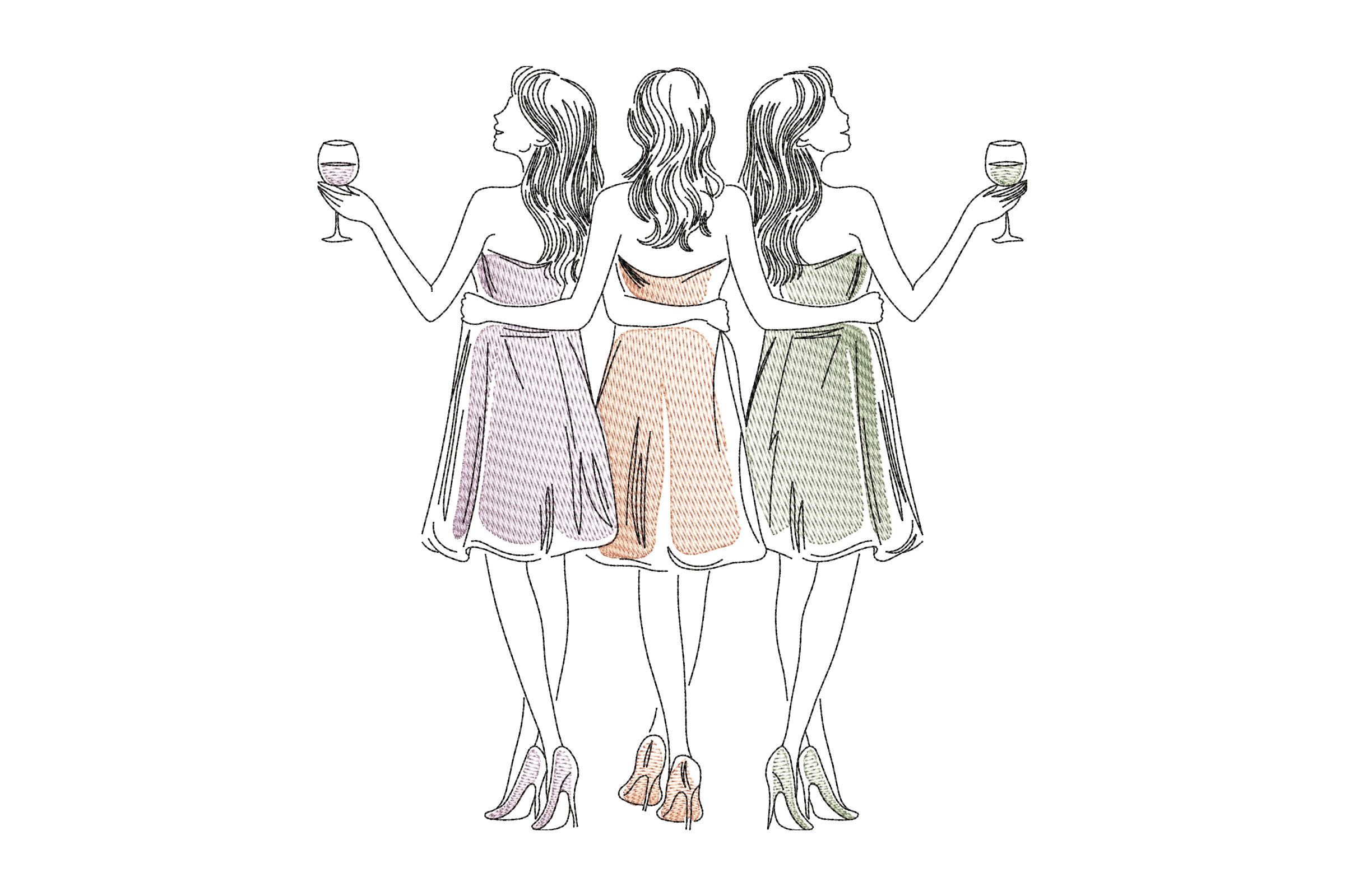 Three Best Friends Wine - Girls Embroidery Design