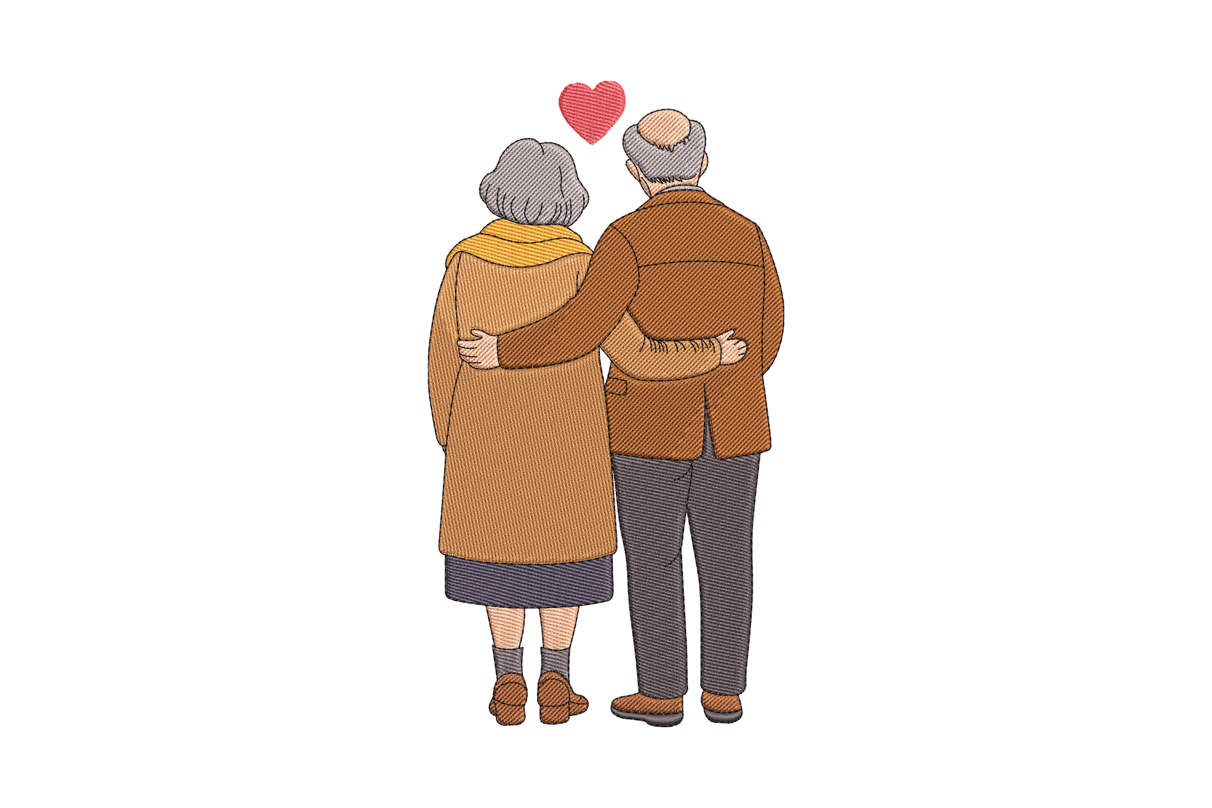 Elderly Couple Hugging – Sweet Family Embroidery Design