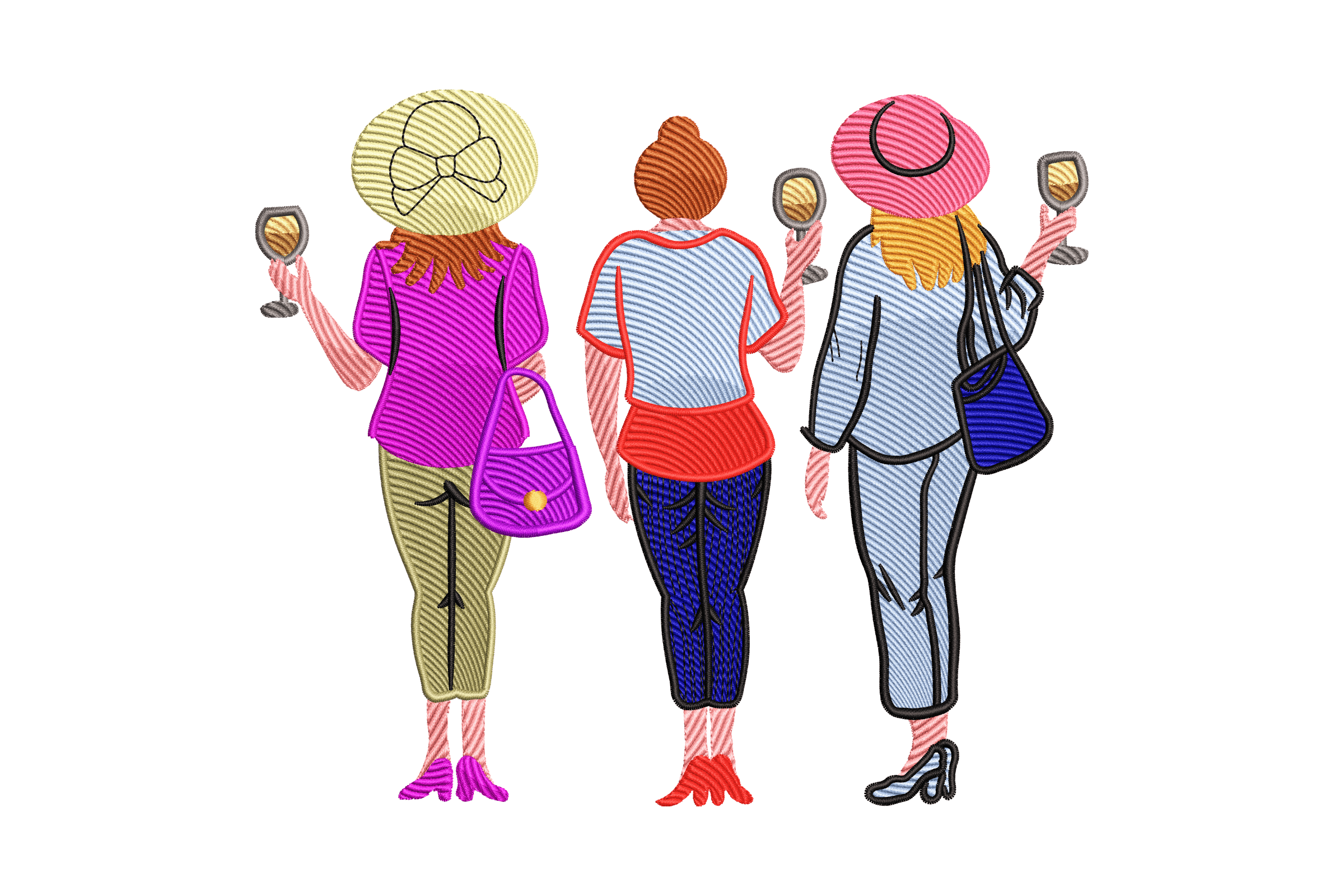 Three Friends Wine Night – Fashion Girls Embroidery Design