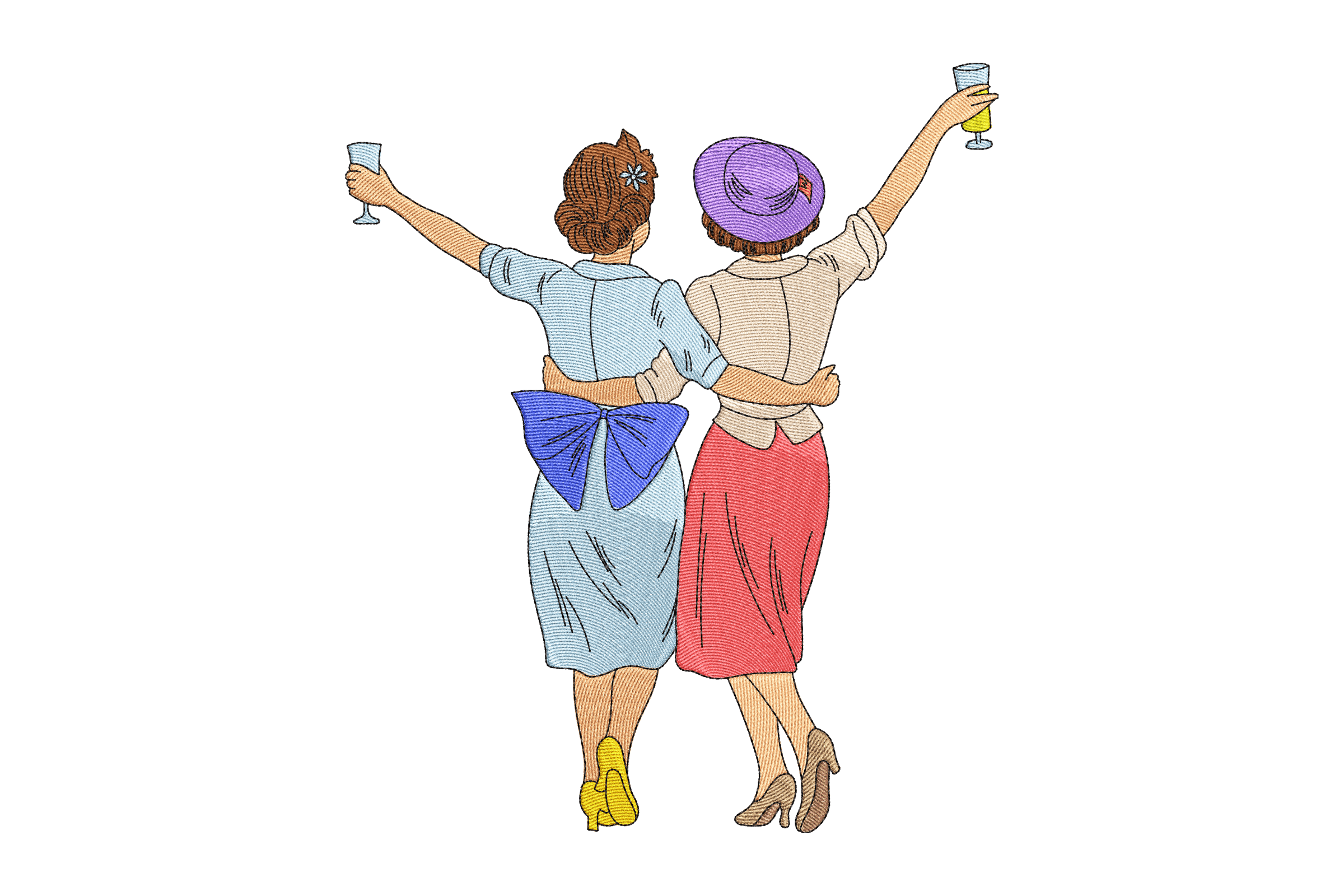 Vintage Best Friends Celebrating – Machine Embroidery Design