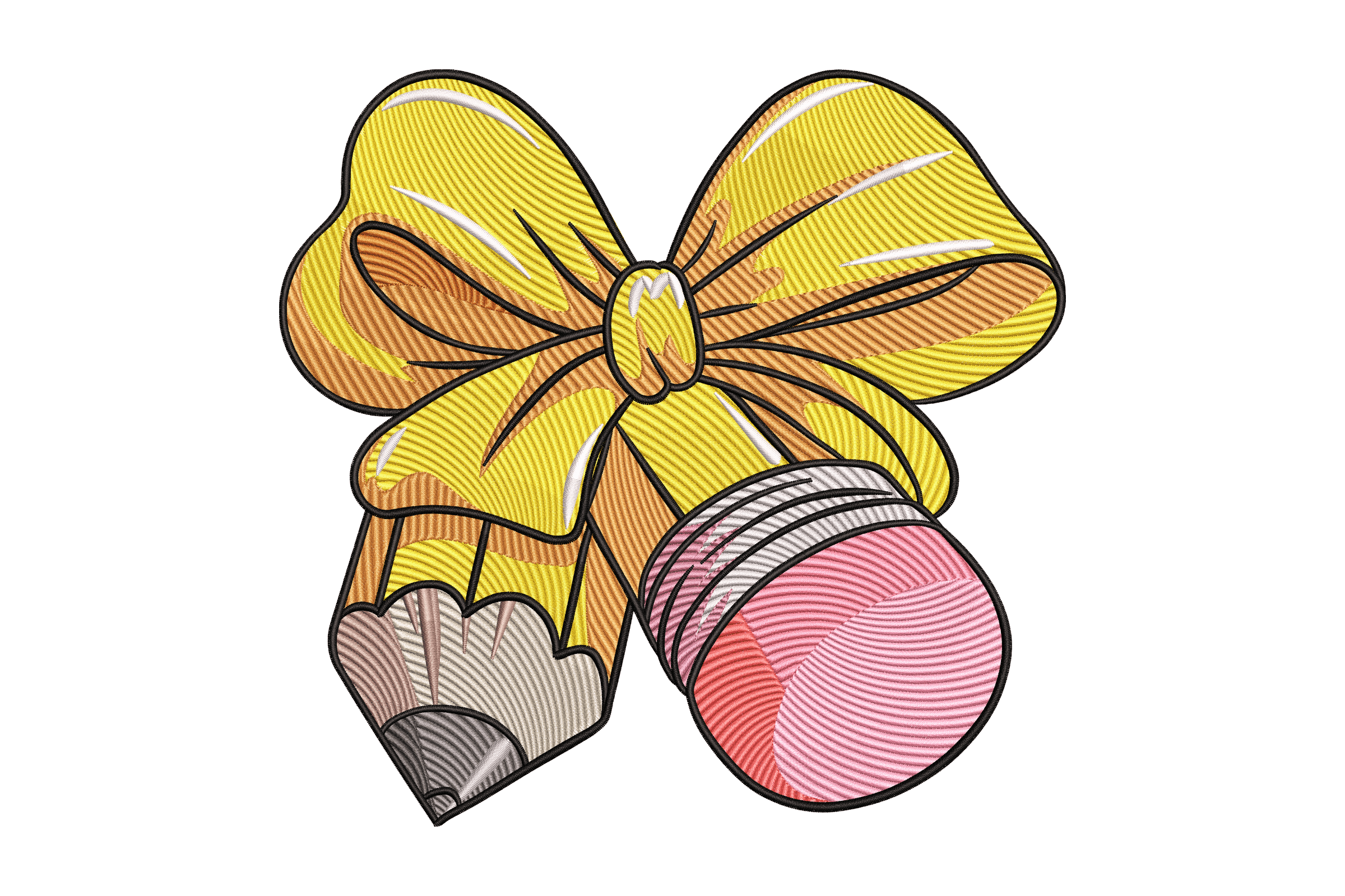 Cute Pencil with Yellow Bow – School Embroidery Design
