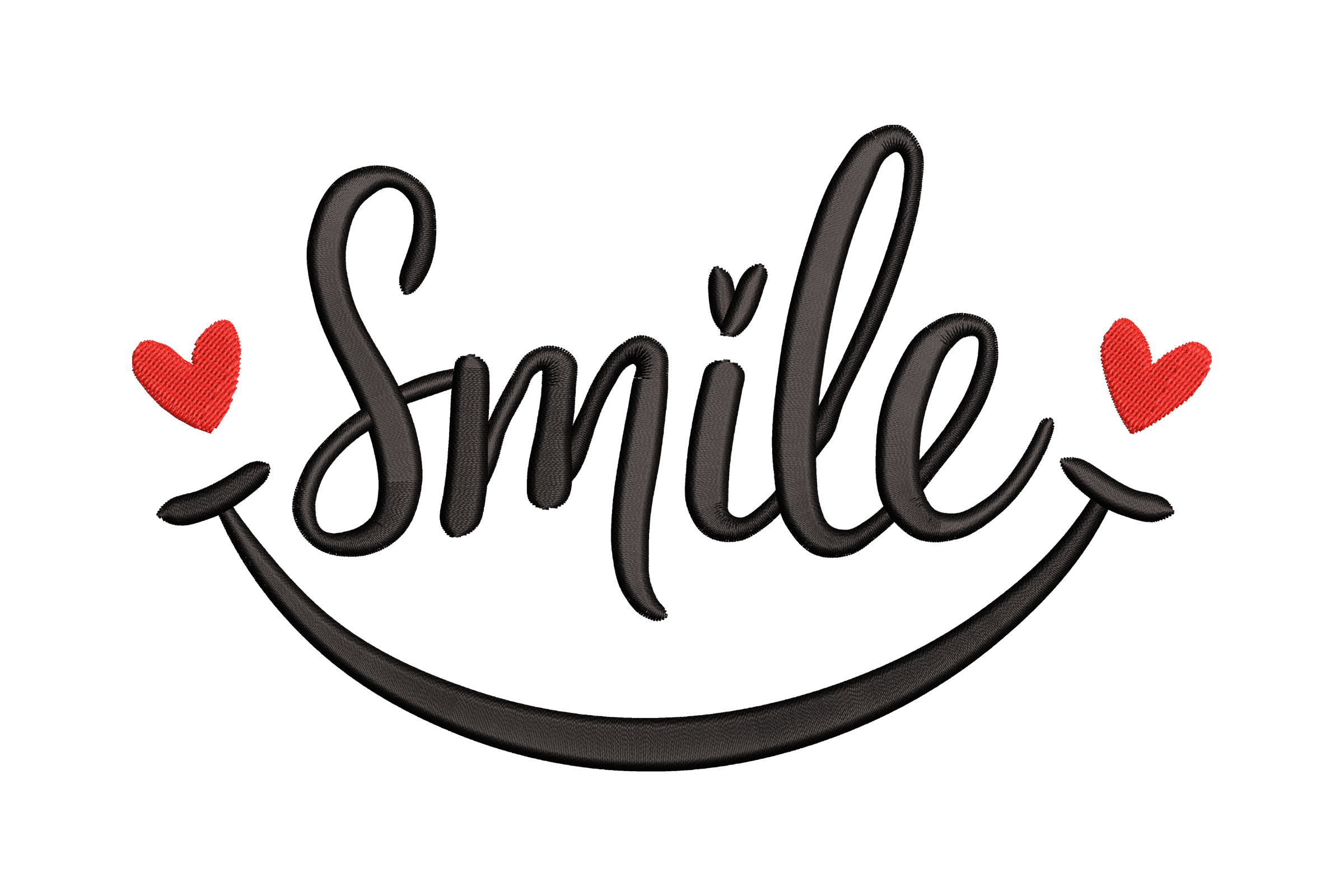 Cute Smile Text with Hearts Embroidery Design