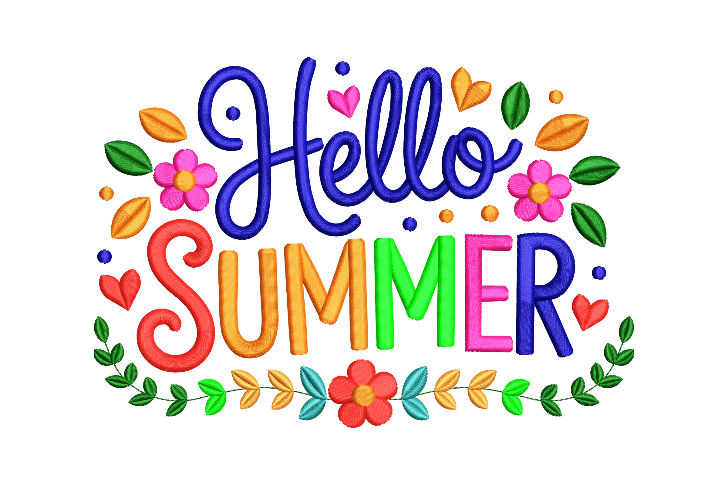 Hello Summer Floral Typography Machine Embroidery Design