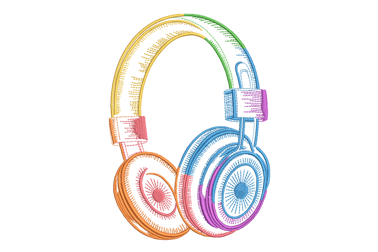 Rainbow Headphones Machine Embroidery Design