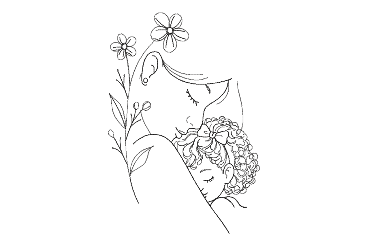 Mother Daughter Line Art Machine Embroidery Design