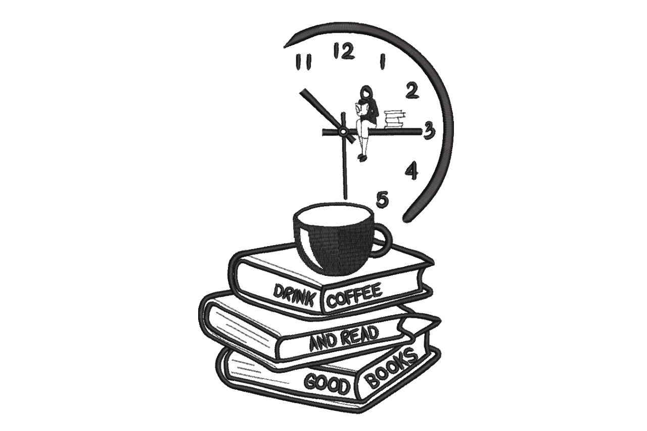Drink Coffee Read Books Machine Embroidery Design