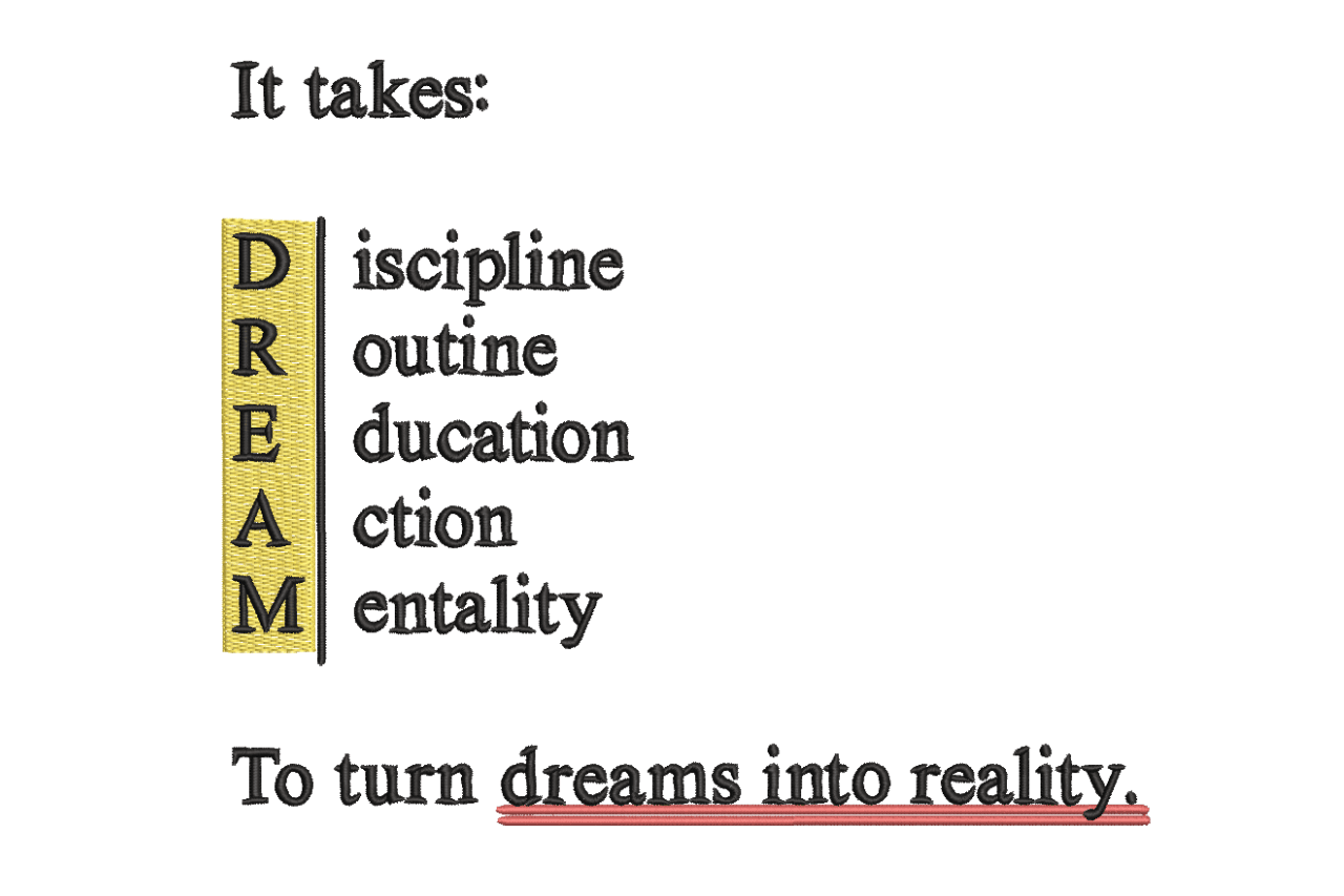 Dream Discipline Quote Machine Embroidery Design