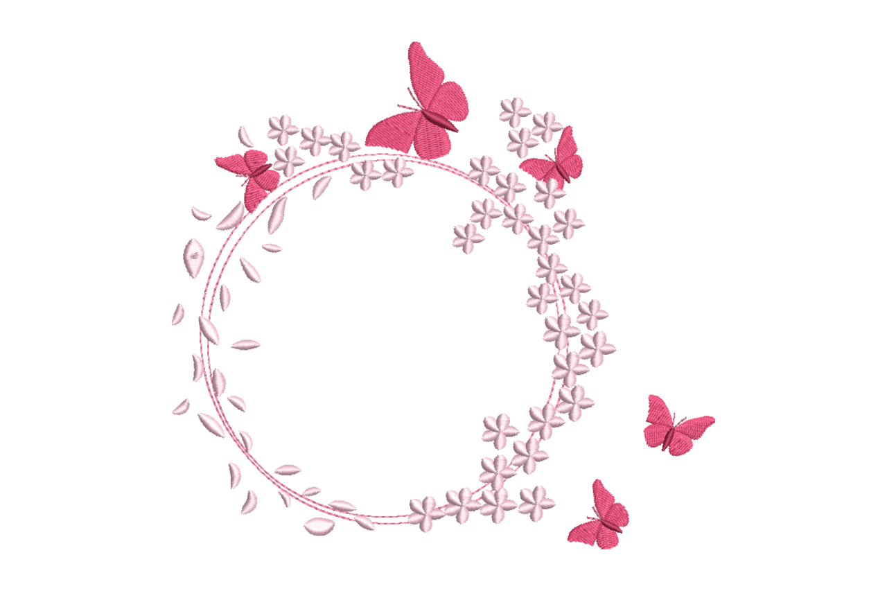 Butterfly Floral Monogram Frame Machine Embroidery Design