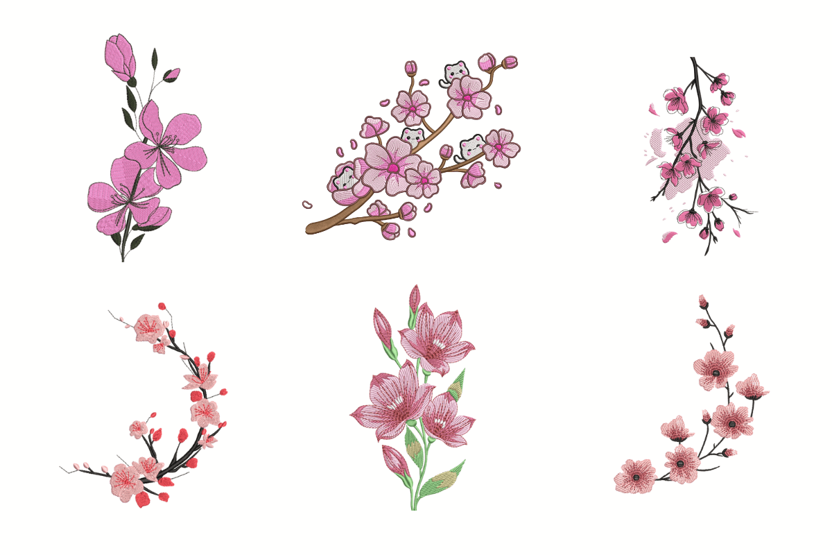 Elegant Sakura Blossom Machine Embroidery Design Bundle