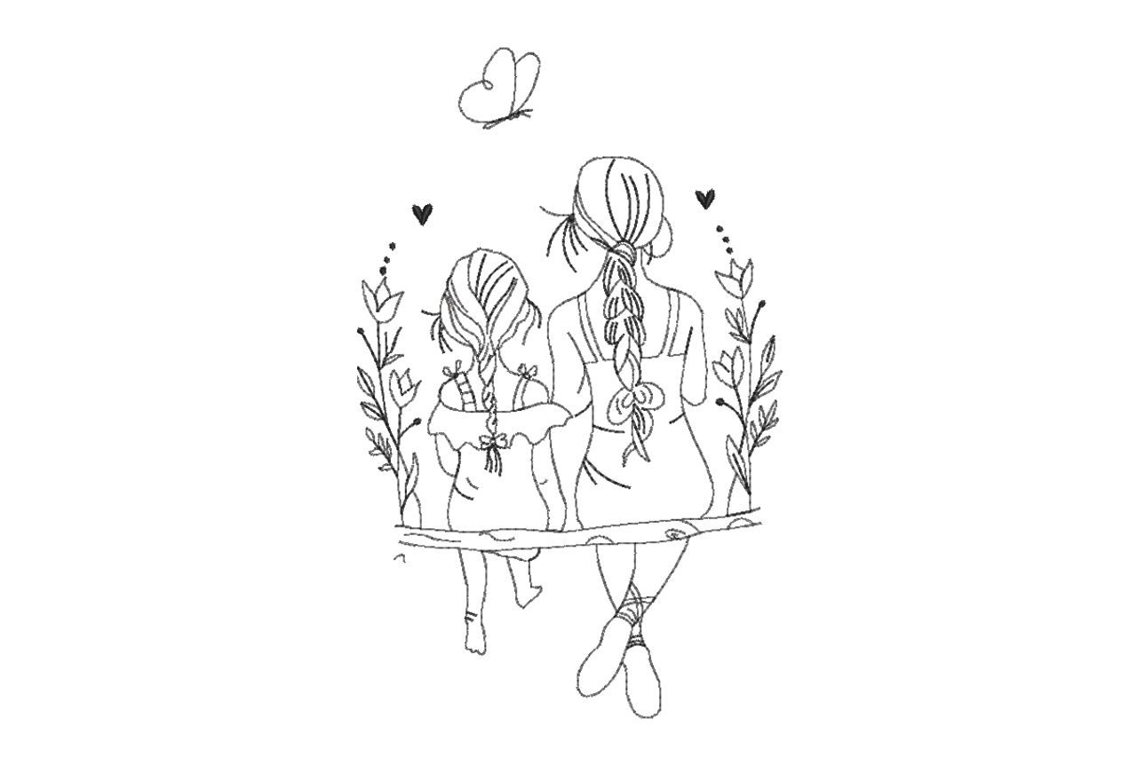 Mother Daughter Friendship Art Machine Embroidery Design