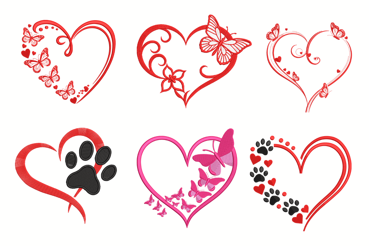 Romantic Heart Butterfly Machine Embroidery Design Bundle