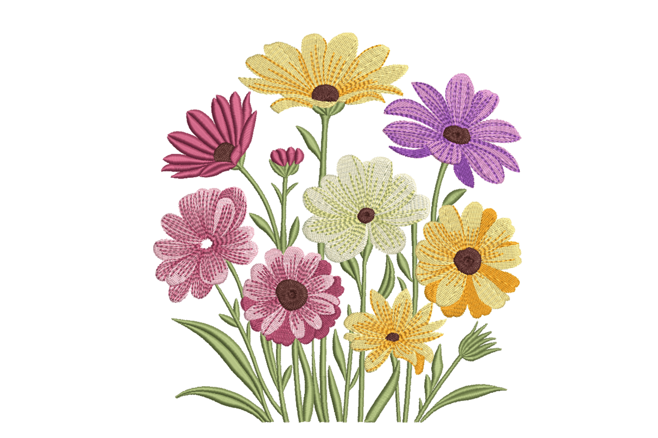 Colorful Wildflower Garden Plants Machine Embroidery Design