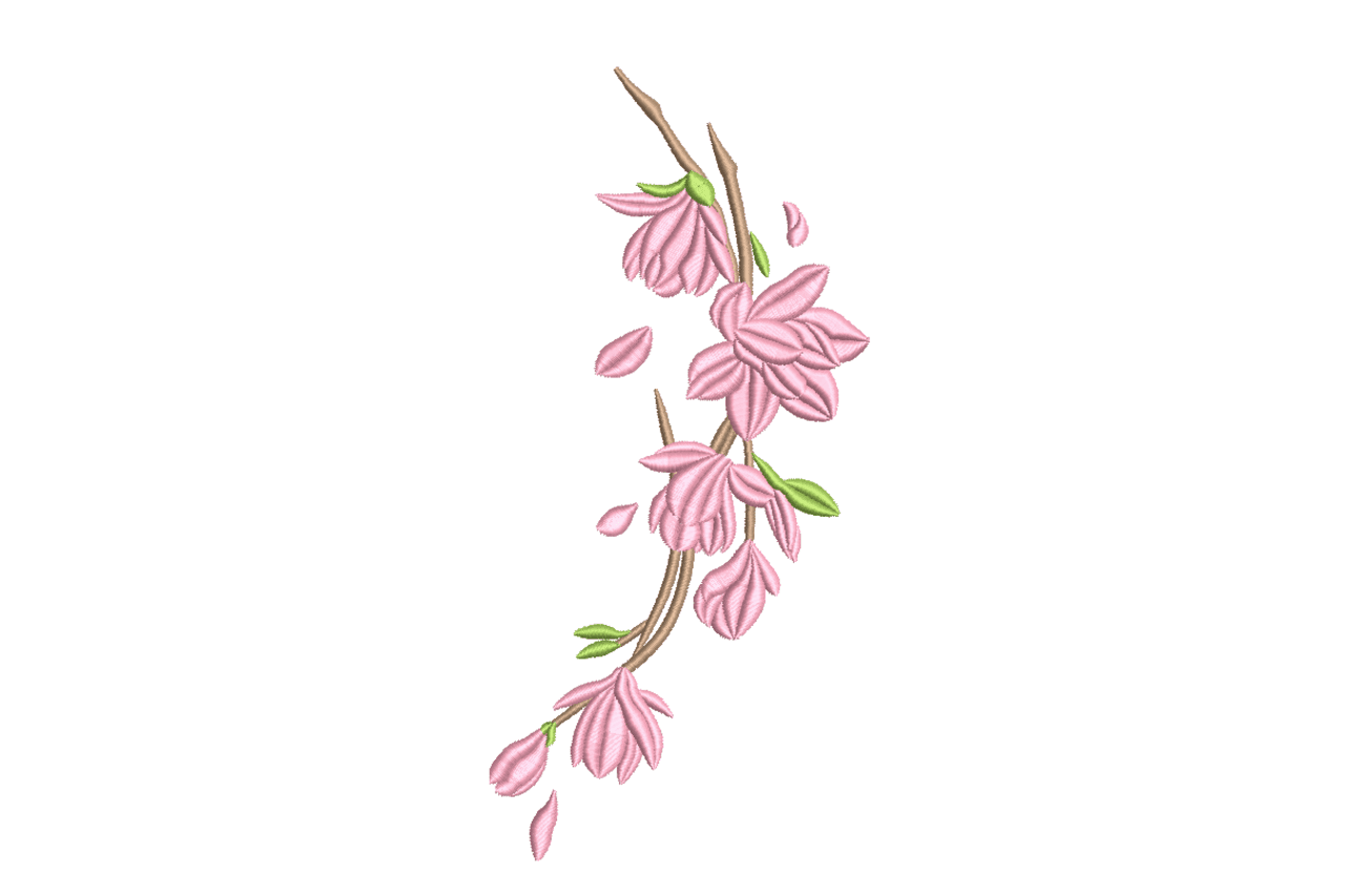 Layered Pink Cherry Blossom Branch Machine Embroidery Design