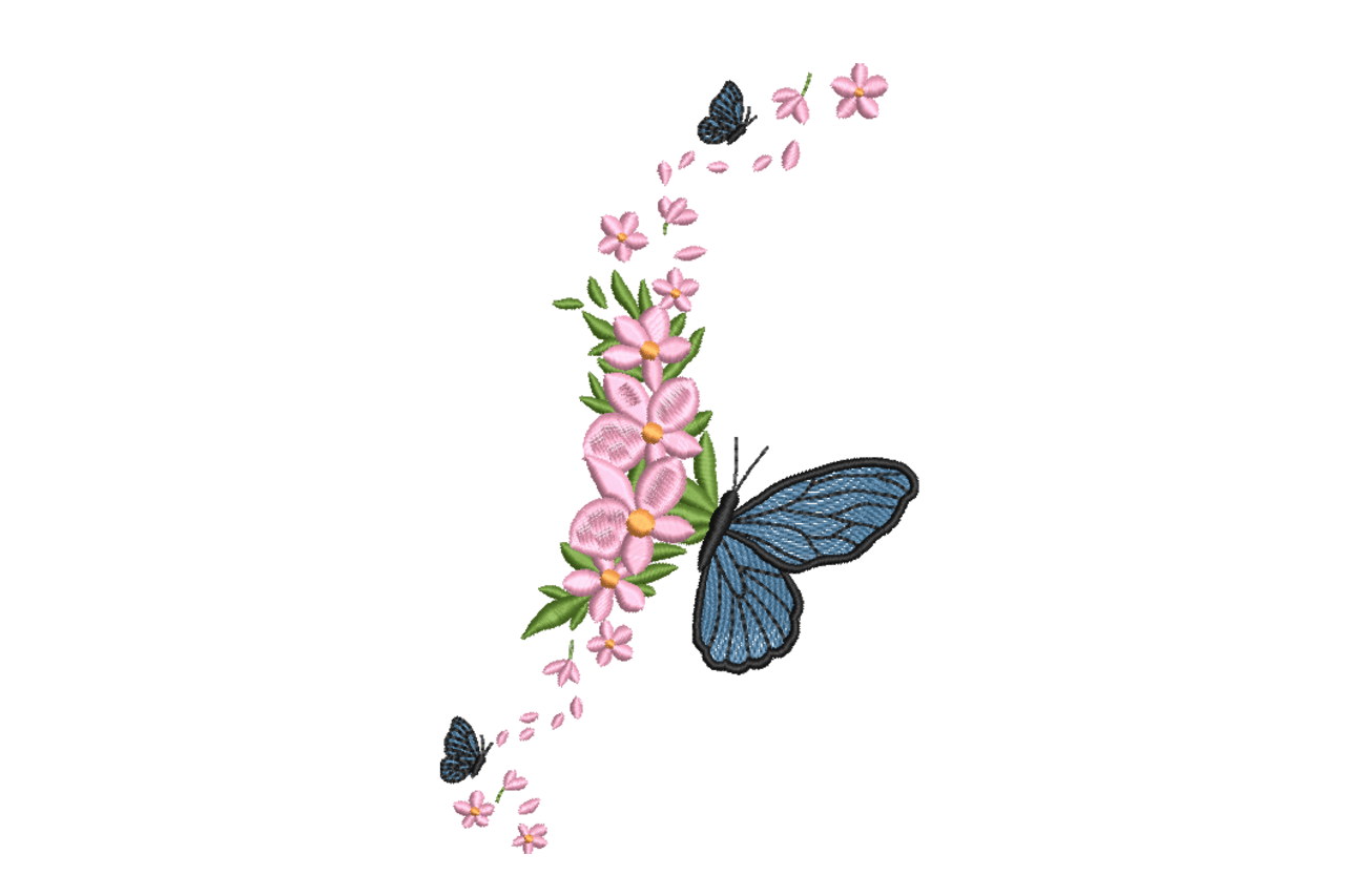 Butterfly Floral Swash Machine Embroidery Design