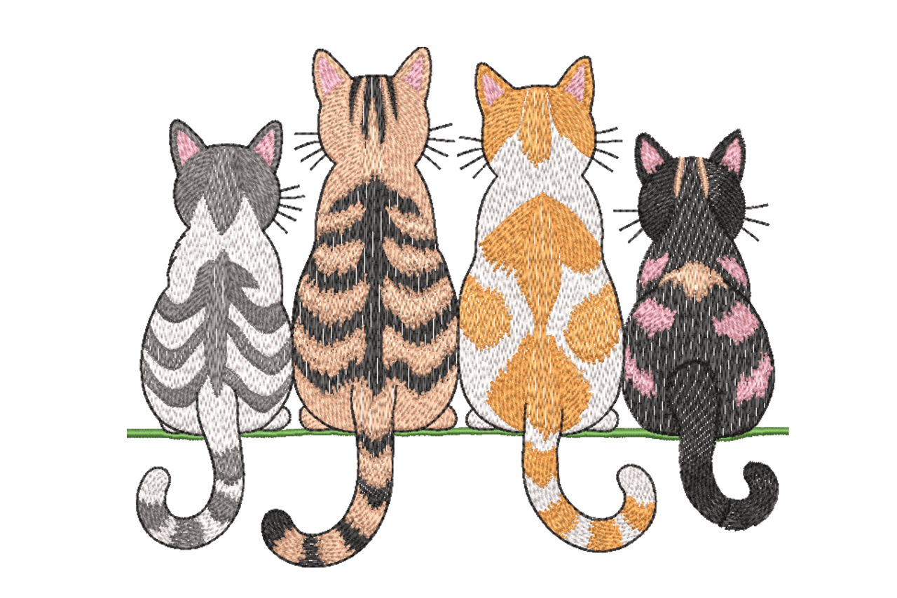 Four Sitting Cats Machine Embroidery Design