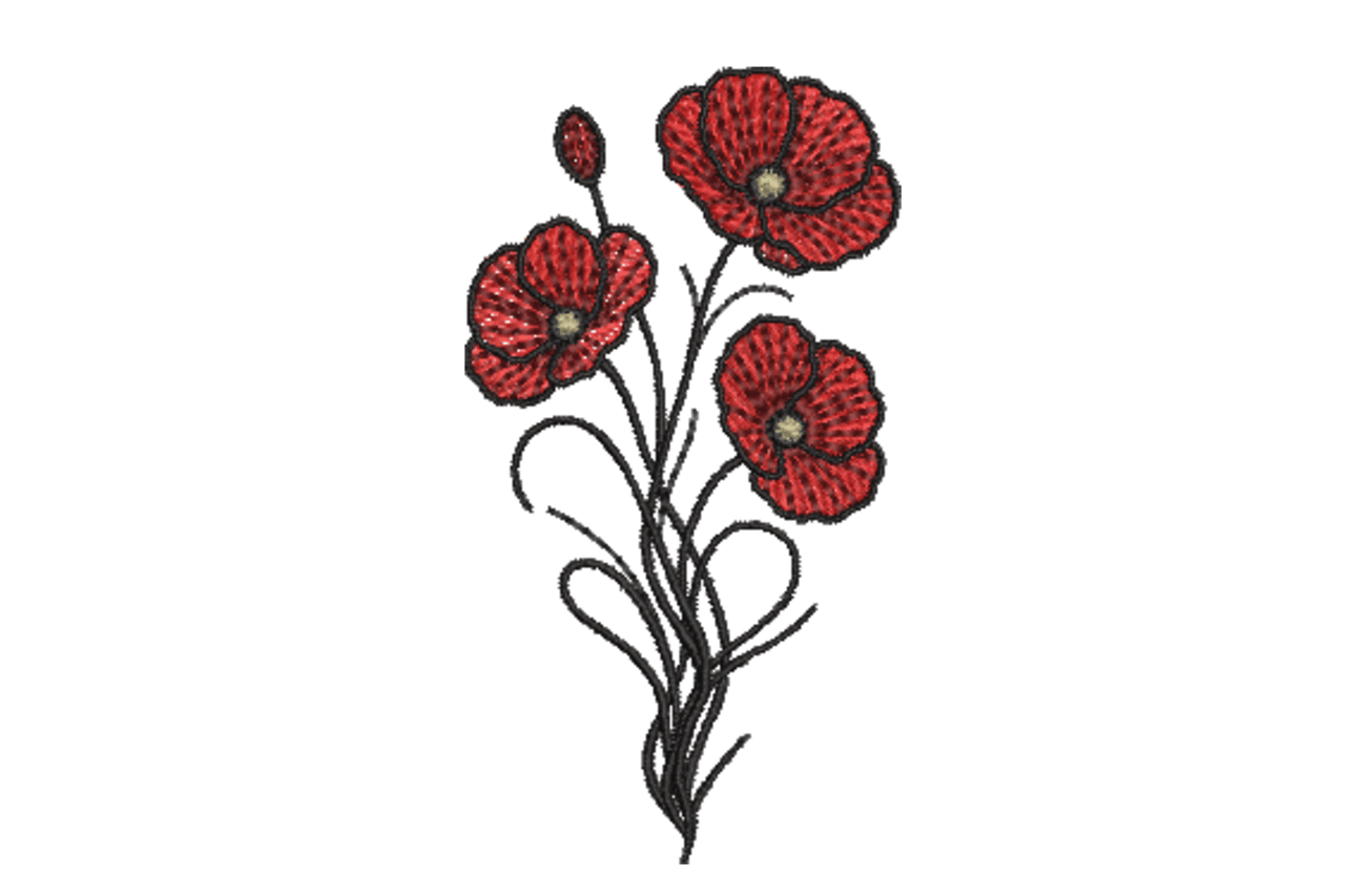 Red Poppy Flower Bouquet Machine Embroidery Design