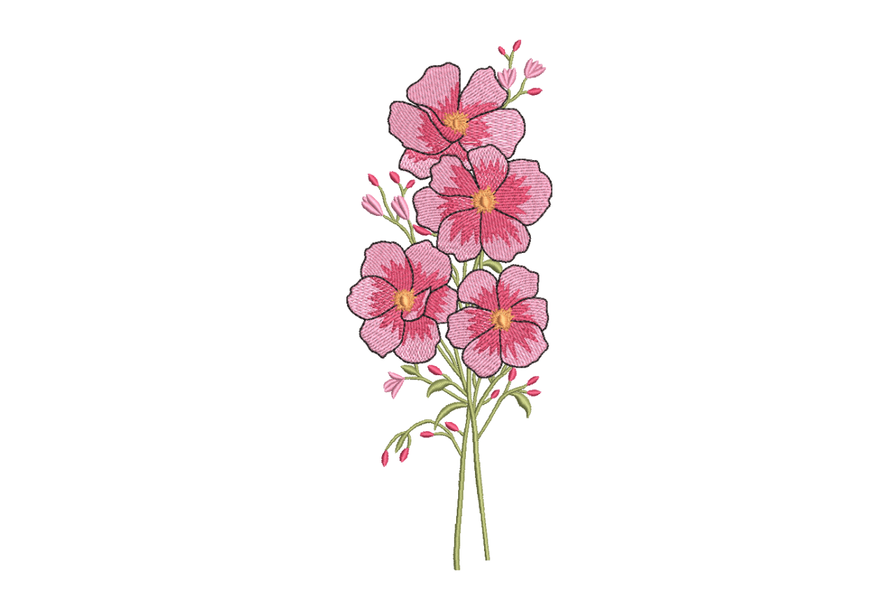 Pink Cosmos Flower Spray Machine Embroidery Design