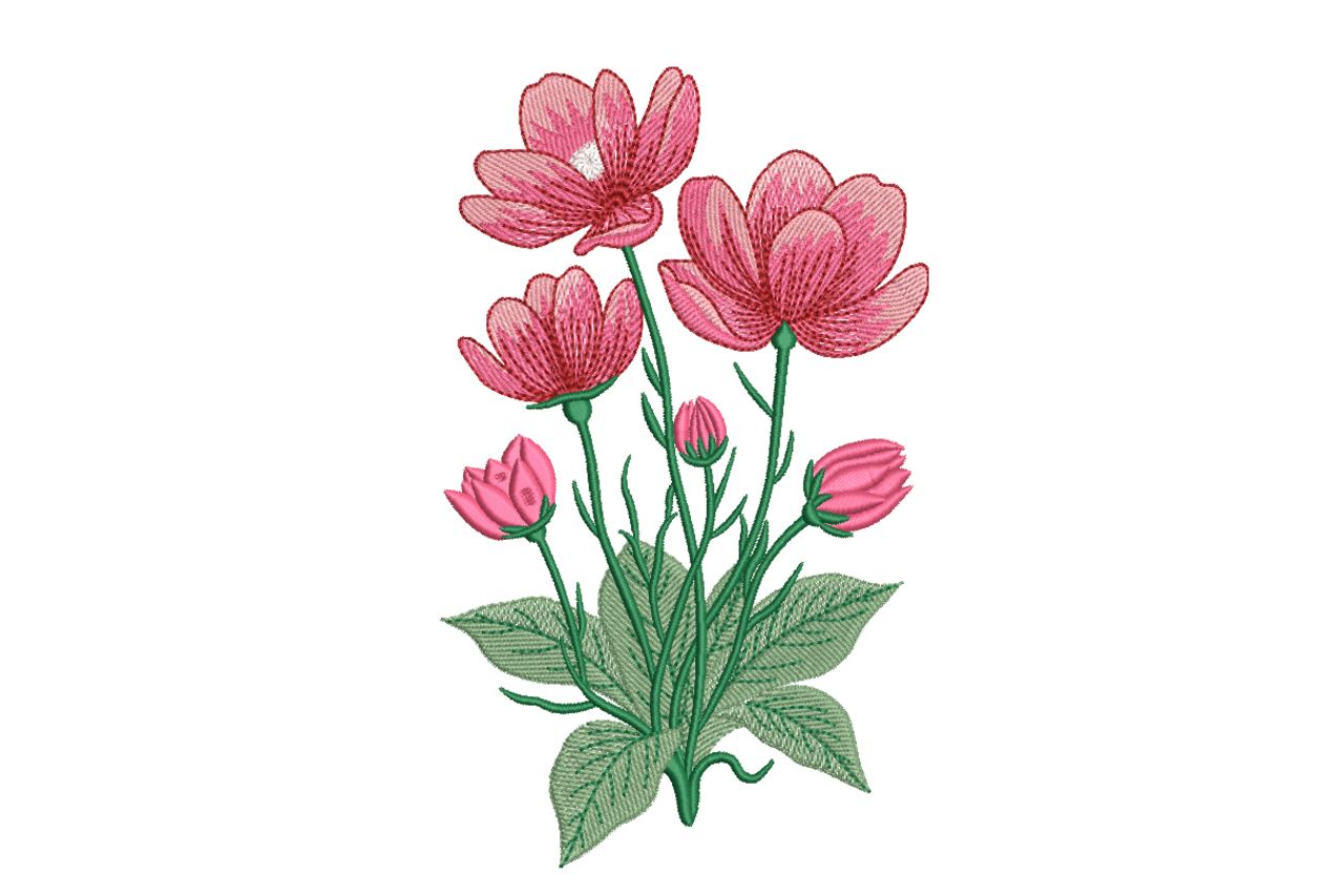 Pink Cosmos Flower Bouquet Machine Embroidery Design