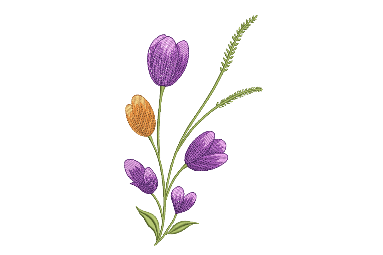 Purple Crocus Floral Machine Embroidery Design