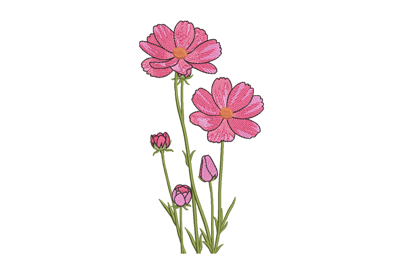 Pink Cosmos Flowers Machine Embroidery Design