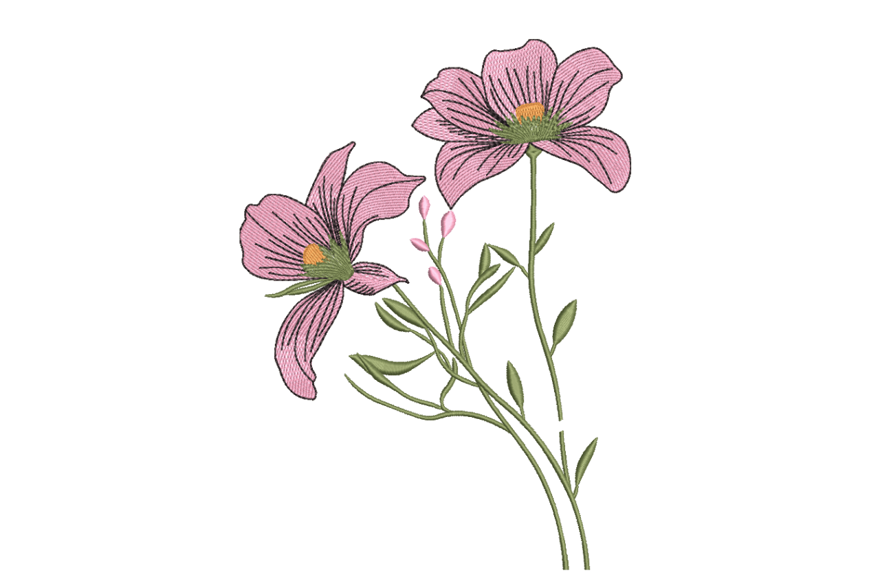 Elegant Pink Cosmos Wildflower Machine Embroidery Design