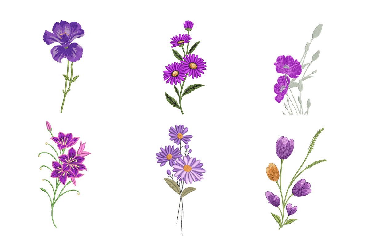 Purple Floral Machine Embroidery Design Bundle