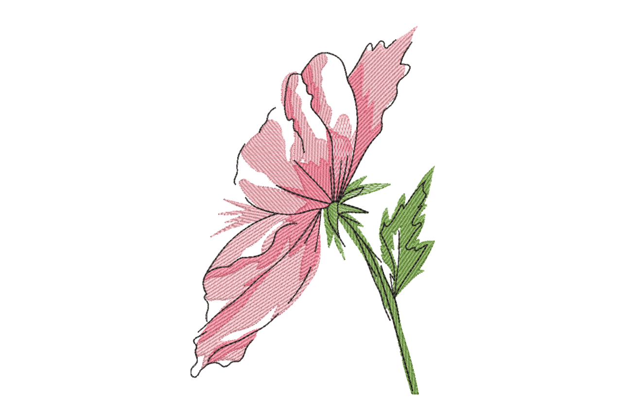 Pink Watercolor Cosmos Botanical Machine Embroidery Design