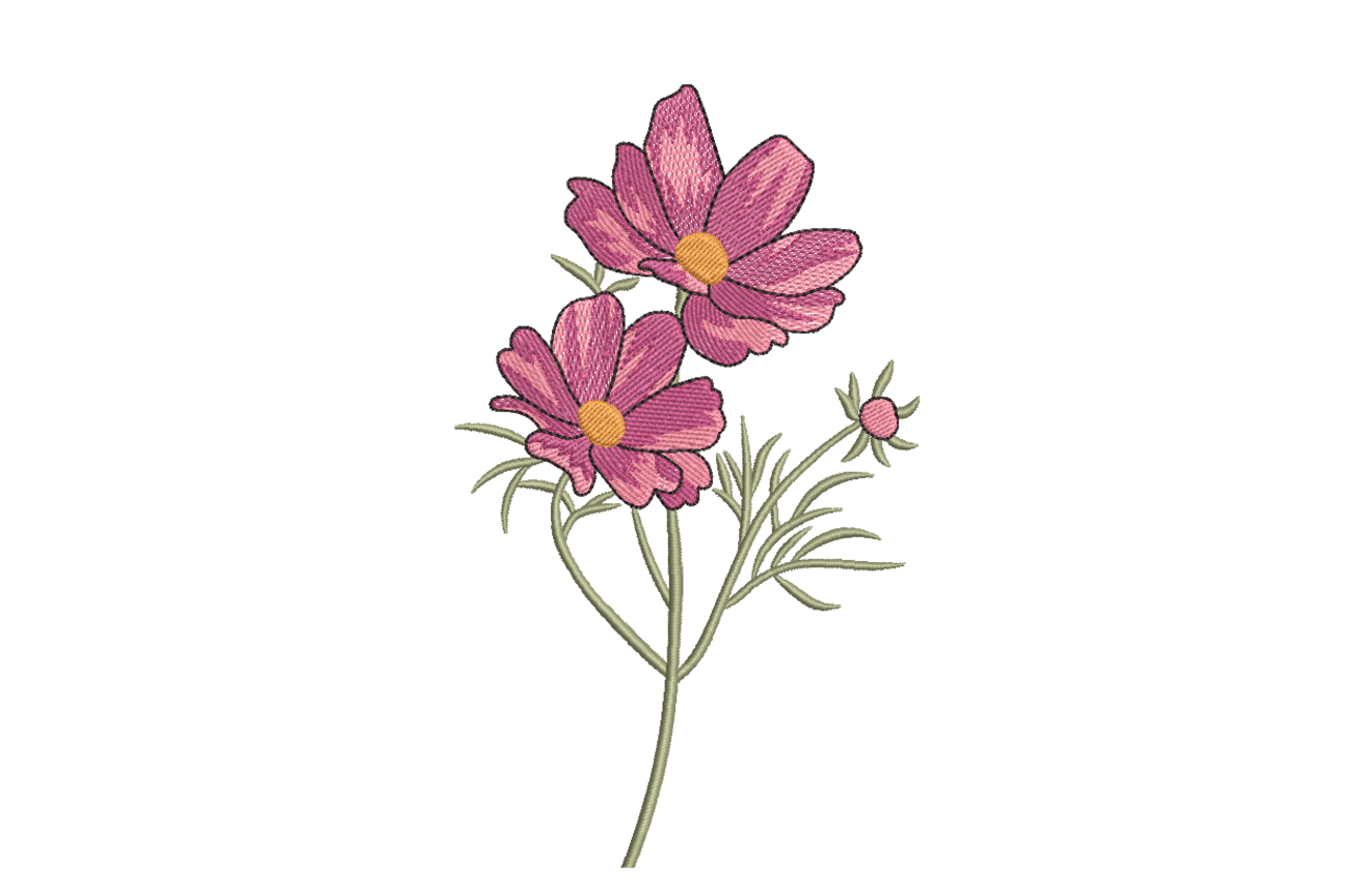 Pink Cosmos Flower Machine Embroidery Design