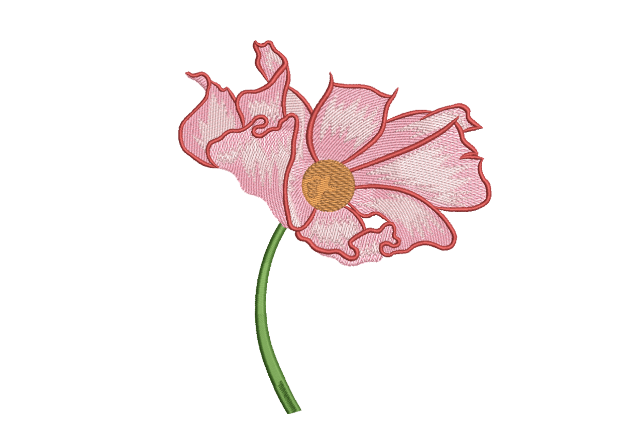 Pink Cosmos Flower Naturally Machine Embroidery Design