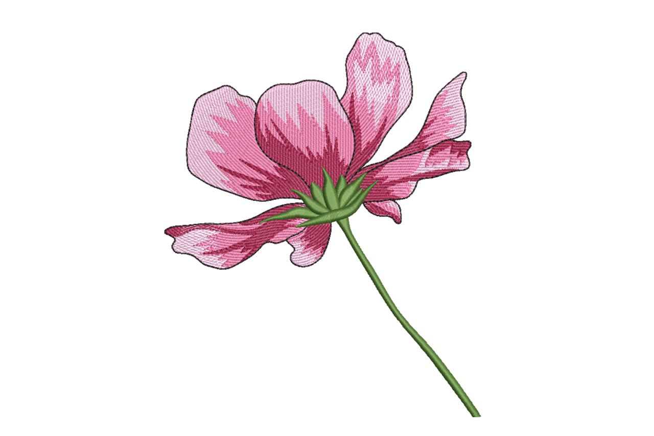 Pink Cosmos Flower Rendered Machine Embroidery Design