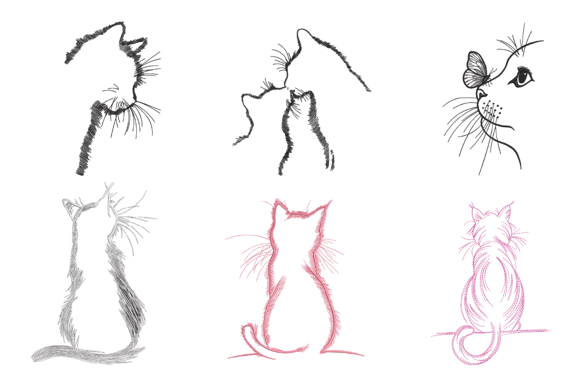 Minimalist Cat Silhouette Machine Embroidery Design Bundle
