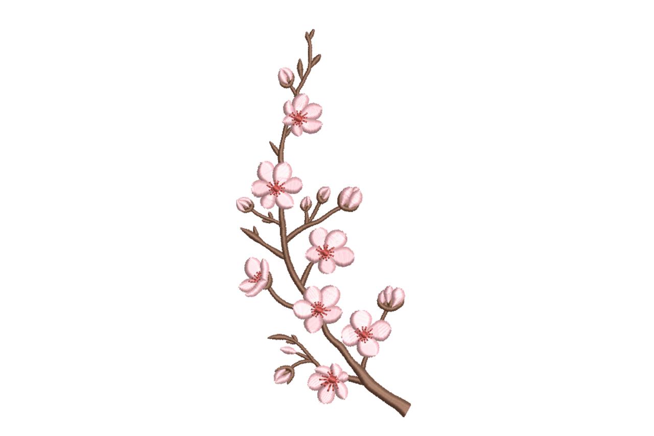 Natural Cherry Blossom Branch Machine Embroidery Design