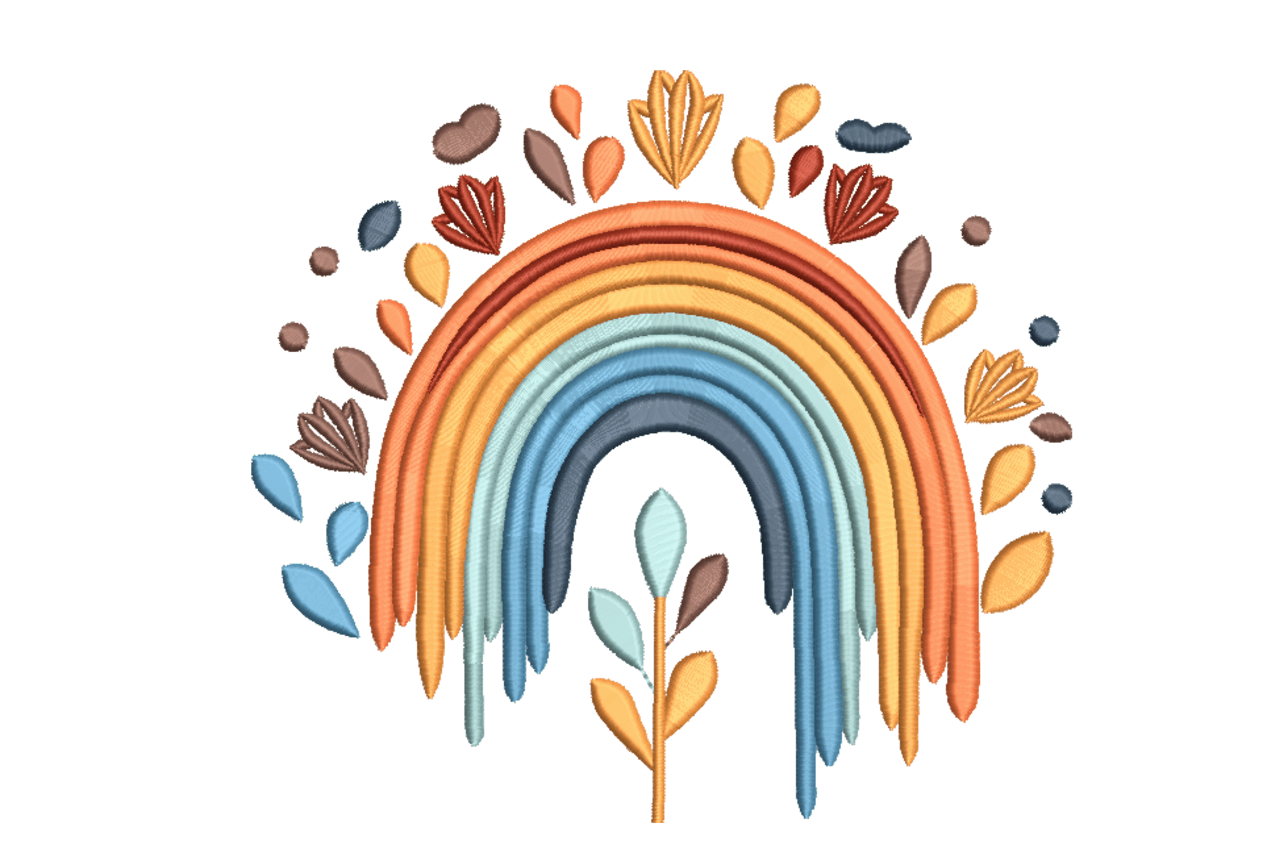 Boho Rainbow Floral Machine Embroidery Design