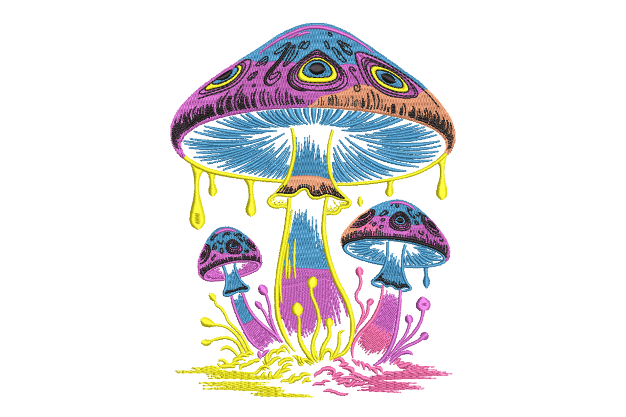 Psychedelic Dripping Mushroom Machine Embroidery Design