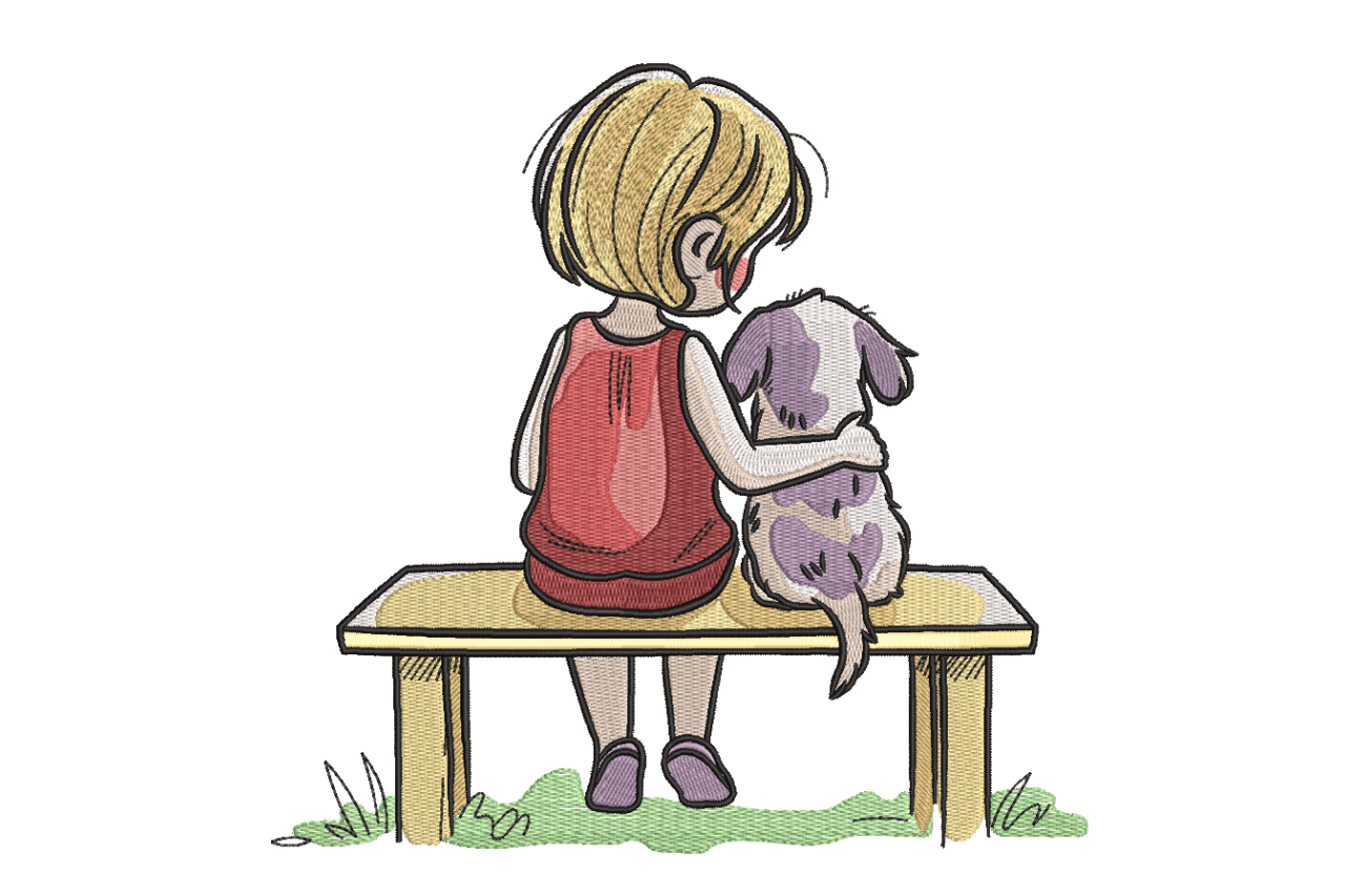 Girl and Puppy Friendship Machine Embroidery Design