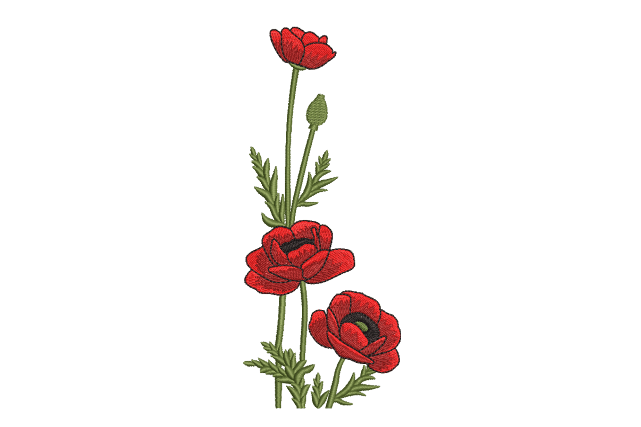 Red Poppy Floral Machine Embroidery Design