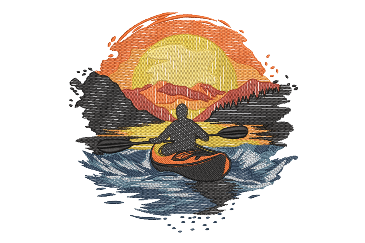 Sunset Kayaking Adventure Machine Embroidery Design