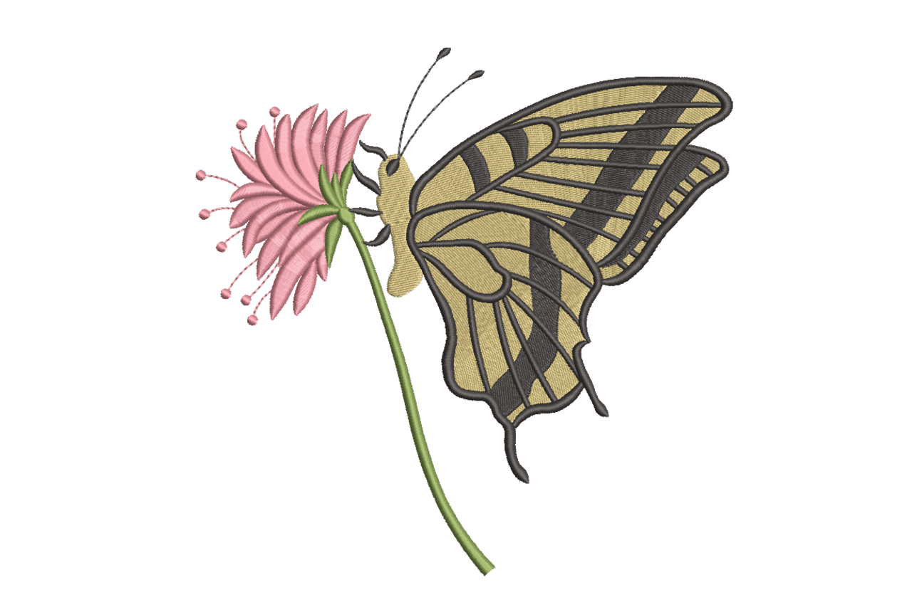 Butterfly on Pink Flower Machine Embroidery Design